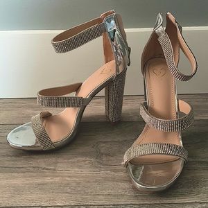Silver Sparkly Bedazzled Strappy Heels